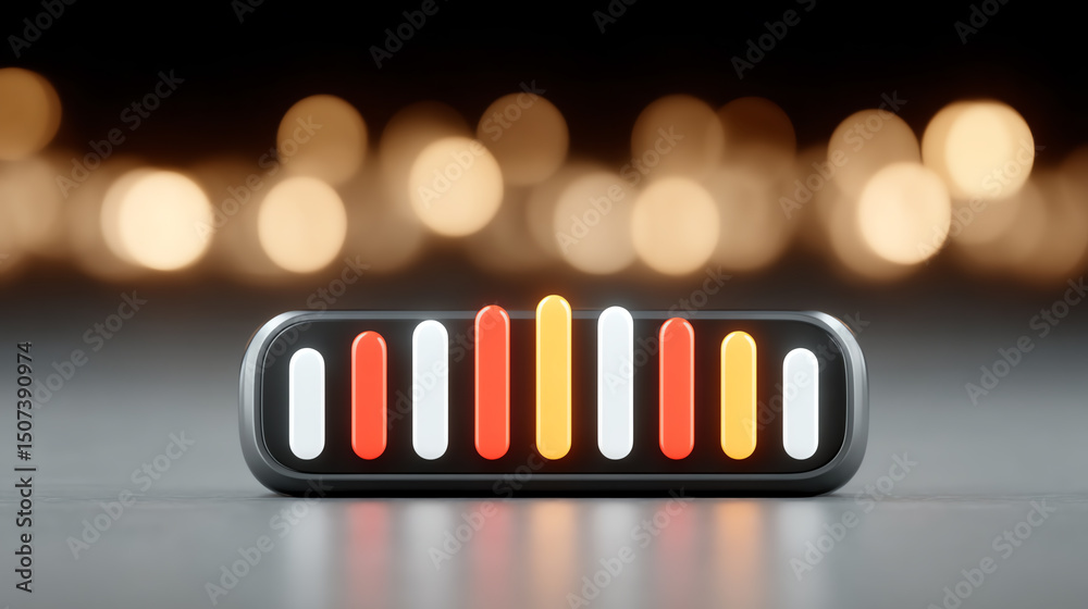 Poster A modern device with colorful indicators displays technology and innovation in a blurred background, symbolizing progress and creativity.