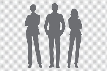 Businessmen businesswomen set silhouettes in suits and ties, confident standing poses, clean lines and executive look EPS 10