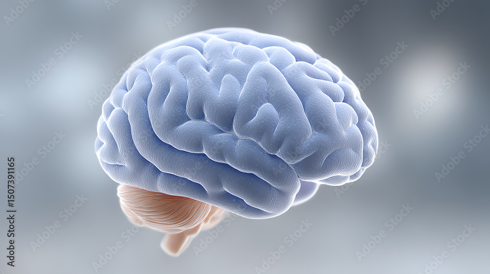 Poster A realistic rendering of a human brain highlighting its unique structure and complexity. Perfect for educational and medical use.