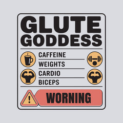 Editable Vector T-shirt Design – “Muscle Queen” Funny Gym Parody with Fake Nutrition Label and Fitness Icons