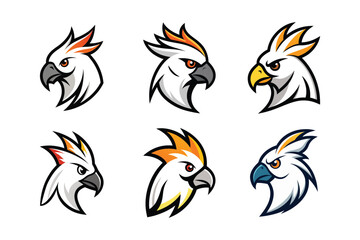 A set ofcockatoo head mascot logo vector art illustration