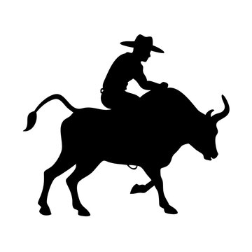 Silhueta de caub&oacute;i montando touro &iacute;cone PNG