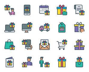 Filled outline icons set for Surprise gifts