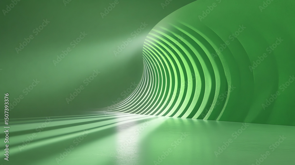 Leinwandbilder a vibrant green abstract tunnel with flowing lines and soft light creates a modern and dynamic visua