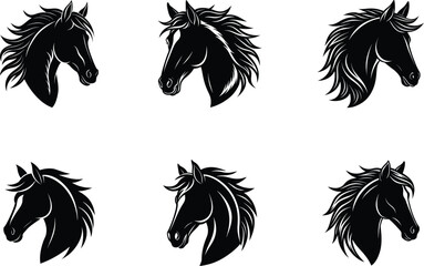 Set Of horse head silhouette illustration on transparent background