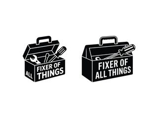 Fixer of all things toolboxes open closed black silhouette design