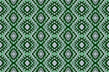 green seamless pattern with floral and geometric motifs