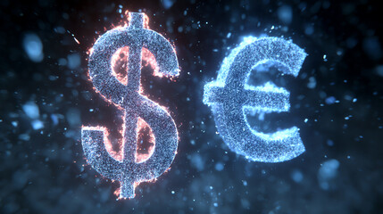Abstract image depicting currency symbols in vibrant colors, representing global finance and economic exchange.