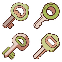 Set of four simple cartoon keys illustration