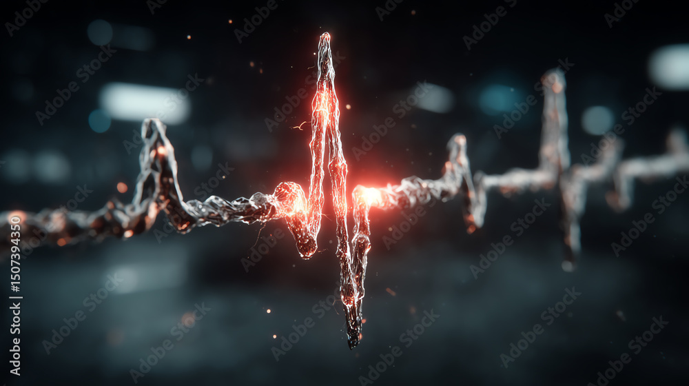 Poster an abstract representation of a heartbeat waveform, depicted with vibrant colors and dynamic energy,