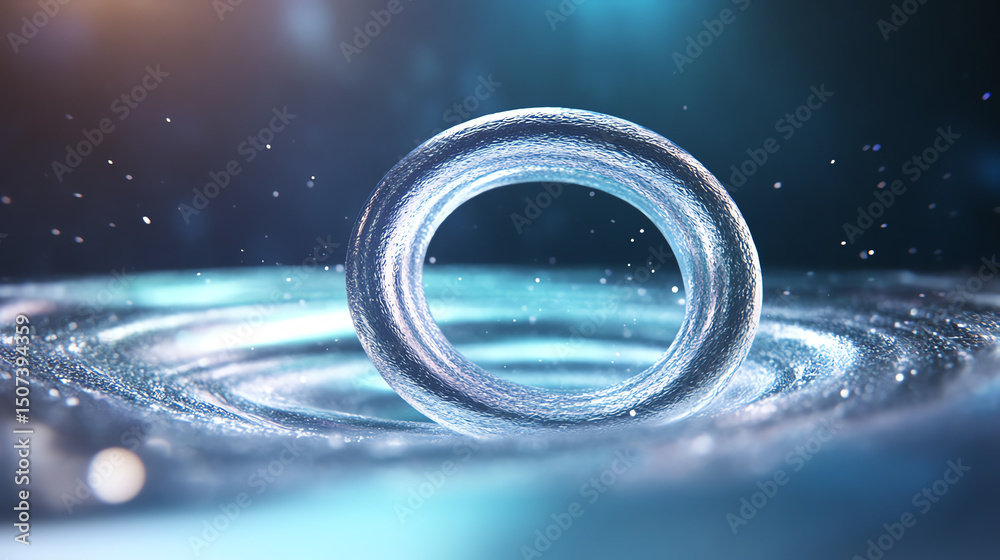 Poster An abstract representation of a circular shape floating in a liquid environment, highlighting the interplay of light and water.