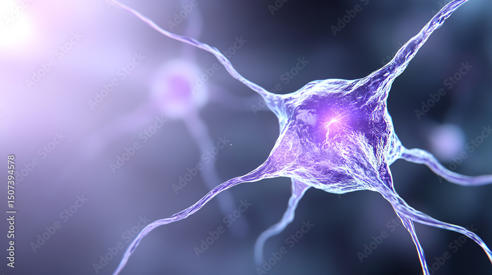 Aufkleber An intricate close-up of a neuron showcasing its unique structure and connectivity, emphasizing the complexity of neural networks.