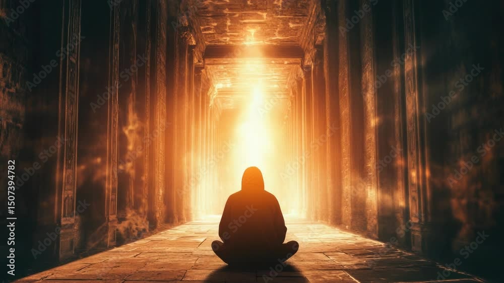 Aufkleber a person sits in a hallway illuminated by a single light source