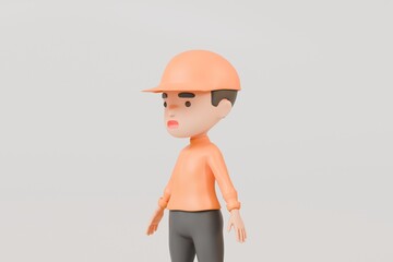 3d a man delivery guy in orange uniform stands half person icon. Minimal Cartoon character. Online delivery concept. Delivery guy or Delivery courier man isolated on white background. 3d render.