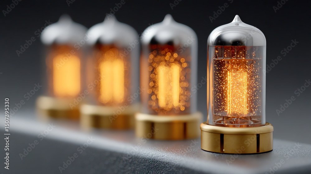 Poster close-up view of glowing neon tubes showcasing intricate design and warm lighting, ideal for retro o