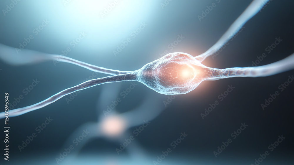 Poster Close-up view of interconnected neurons displaying intricate structures and glowing synapses, symbolizing brain activity and communication.