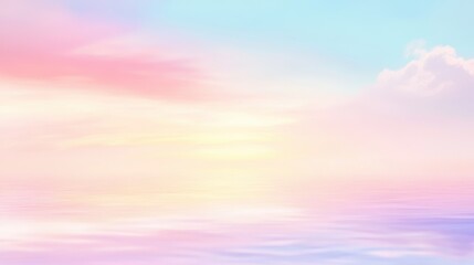 Obraz premium Pastel sky and water landscape with sunset reflection, pink, blue, and purple sky with blurred clouds over calm sea, natural background with copy space for design