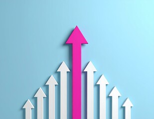 Pink Arrow Surpasses White Arrows Growth, Success, Progress, Leadership, Achievement