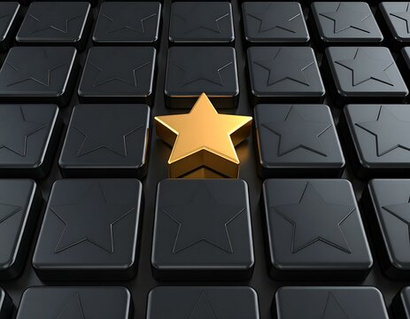 Gold Star Excellence Among Black Star Background Cubes