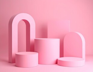 Pink Geometric Product Display Background, Minimalist Cylinders, Arches