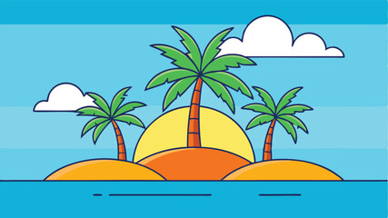 Obraz premium Tropical island paradise, palm trees, sunset, png