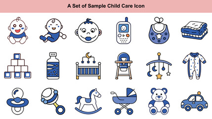 An array of essential baby items are presented in a cute icon style
