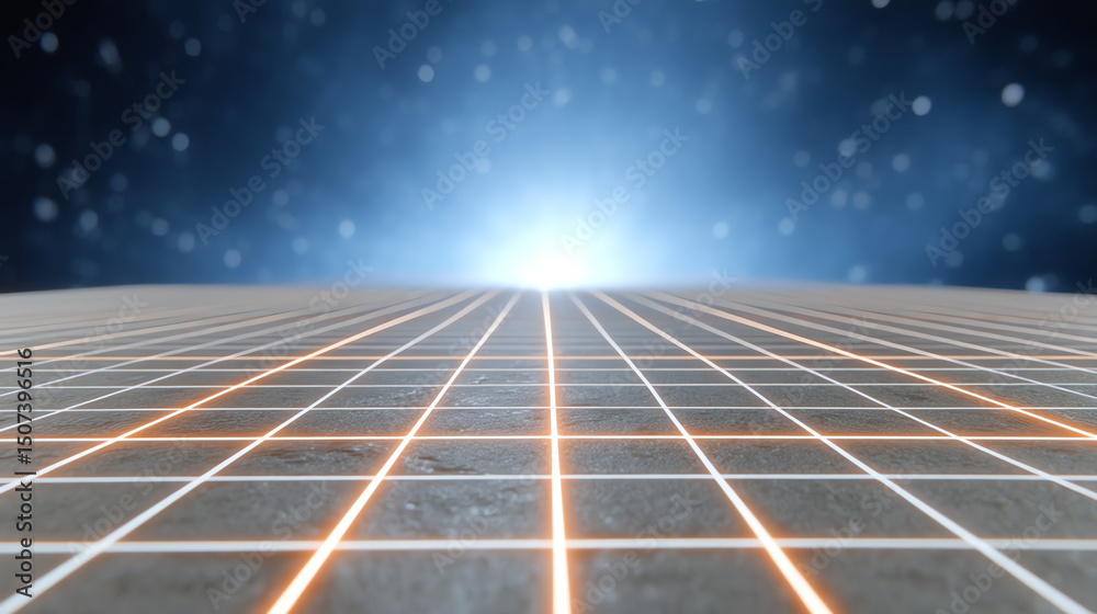 Aufkleber futuristic grid landscape with glowing lines, representing digital technology and virtual reality co