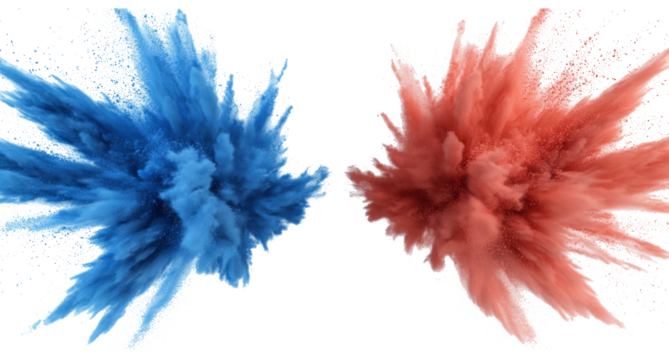 bright red and blue paint color powder festival explosion burst isolated white background. - Powered by Adobe