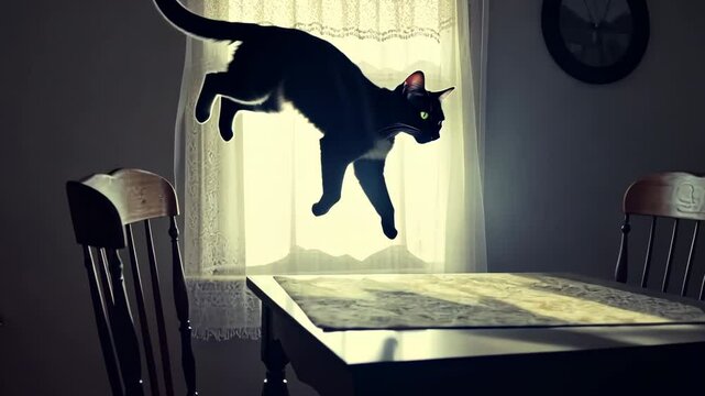 the cat jumped onto the table