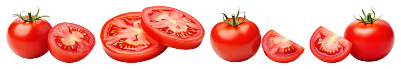 PNG Whole and sliced tomatoes on a transparent background element set on transparent background.