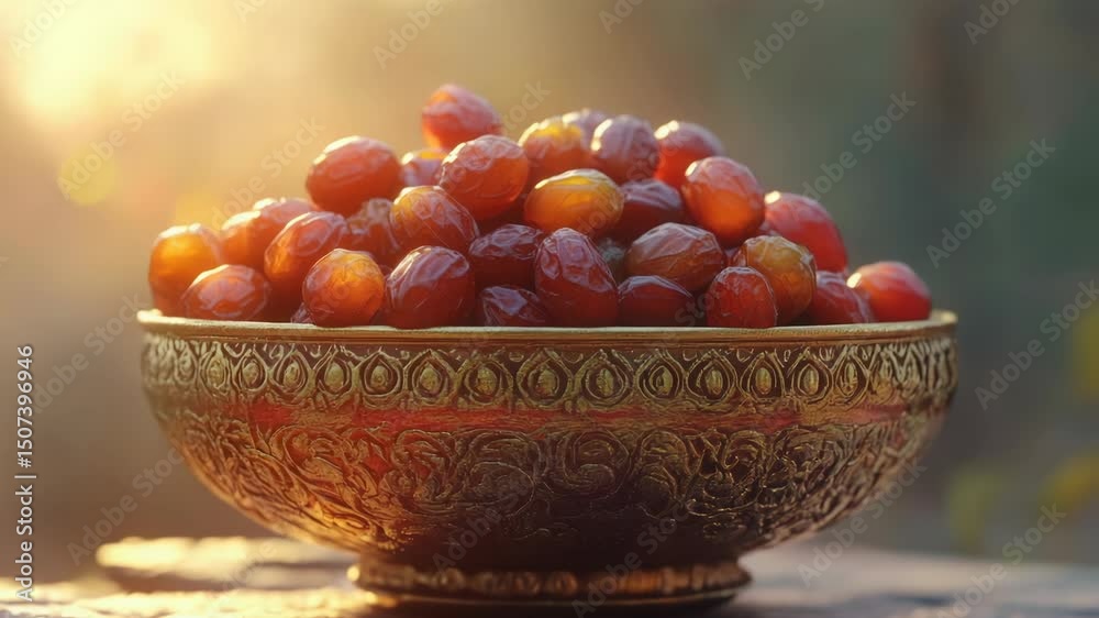 Poster a bowl of dates sitting on a table