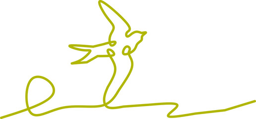 Fototapeta premium Elegant one-line drawing of a bird in flight, sketched in yellow. This minimalistic, artistic design is ideal for nature, freedom, wildlife, and contemporary graphic or branding concepts.