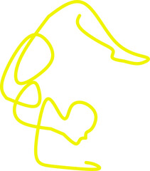 Modern yellow one line art of a flexible human figure in a dynamic abstract pose. Perfect for fitness, yoga, body movement, or minimalist design and art concepts.