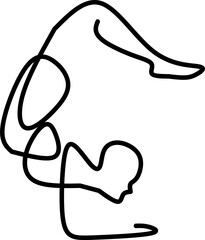 Modern black one line art of a flexible human figure in a dynamic abstract pose. Perfect for fitness, yoga, body movement, or minimalist design and art concepts.