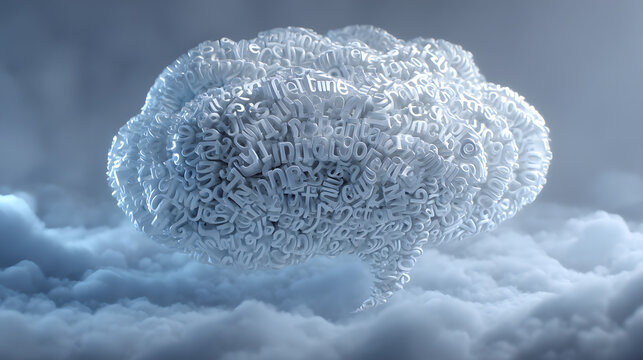 Cloud Computing Concept A Brain-Shaped Cloud in a Sky of Data and Information