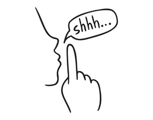 finger in mouth gesture symbol for silence doodle hand drawn icon. Outline drawing finger in mouth gesture line clipart symbol