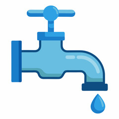 Water tap with flowing water vector icon on white background.