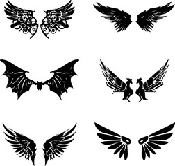 Obraz premium Six stylized black angel wings, perfect for graphic design.