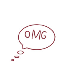 A reddish-brown speech bubble with 