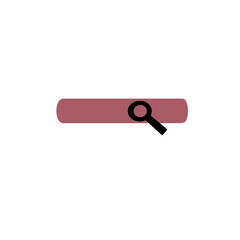 A rounded rectangular search bar in muted pink with a black magnifying glass icon.