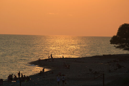 beautiful sunset on the black sea coast near sochi