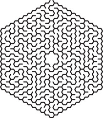 Complex Hexagonal Maze Pattern Black Lines, White Background, Geometric Puzzle