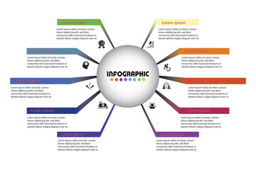 Circular infographic with 10 segmented options radiating from a central hub. Color-coded sections with icons, perfect for strategic, educational, or business presentations.