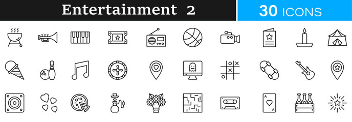 Minimalist Entertainment lineal icon set. entertainment,lineal,design,vector,symbols,outline,graphic,illustration,collection,art,modern, more icon set.