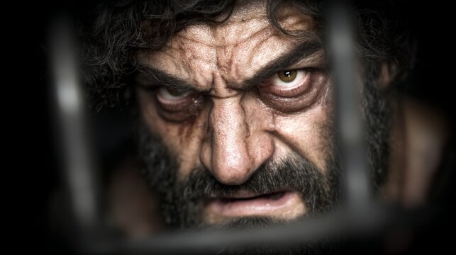Intense close-up of a man's angry and fierce facial expression with piercing eyes - Powered by Adobe
