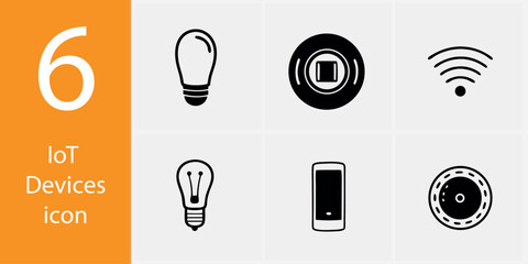 IoT Devices Icon Set – 6 Flat Vector Illustrations of Smart Internet of Things Technology