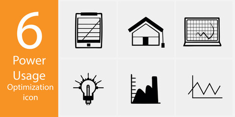 Power Usage Optimization Icon Set – 6 Energy Efficiency Vector Illustrations
