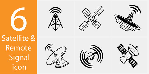 Satellite & Remote Signal Icon Set – 6 Flat Vector Illustrations for Tech, GPS & Communication