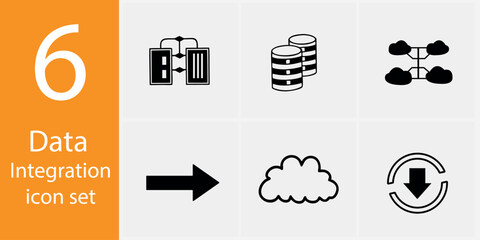 Data Integration Icon Set – 6 Flat Vector Illustrations for Analytics, Network & Tech Solutions