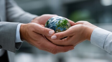 Protecting Our World: A person tenderly cradles a miniature globe, symbolizing care, responsibility, and the importance of preserving our planet for future generations.